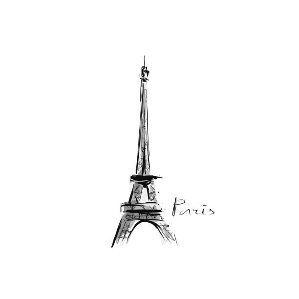 에펠 탑 등이 있습니다. 손으로 그린 그림 - paris france eiffel tower tower retro revival stock illustrations