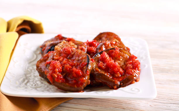 istock Spicy aubergine and tomato appetizer 1136215819