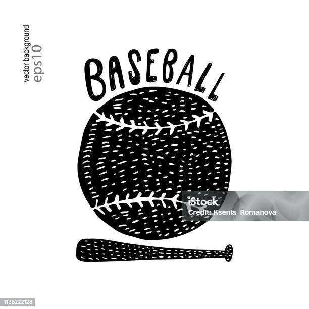 Vector Decorative Illustration For Baseball Sports Print Design For Tshirts Posters Flyers Bat And Ball Stock Illustration - Download Image Now