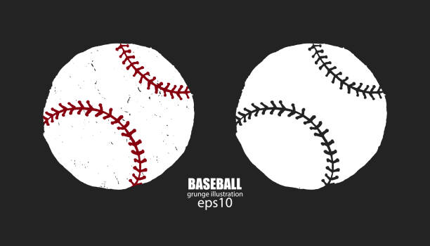 zestaw abstrakcyjnych piłek baseballowych na ciemnym tle, odizolowany. sportowy nadruk na t-shirty, styl grunge. - baseball baseballs isolated dirty stock illustrations