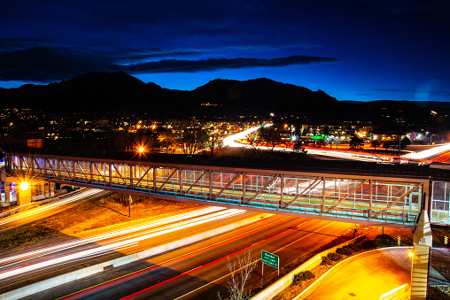 Long exposure shot of rush hour traffic in Boulder, Colorado.