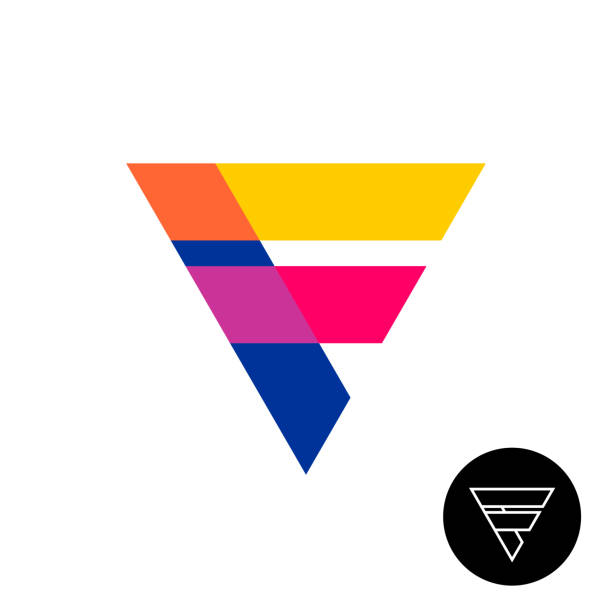 logo trójkąta literowego f z kryciem nakładki. - triangle square shape label symbol stock illustrations