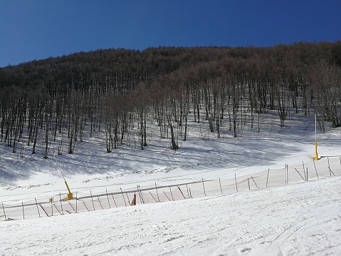 Roccaraso, L'Aquila, Abruzzo, Italy - March 15, 2019: Bosco on the ski slopes of the Macchione