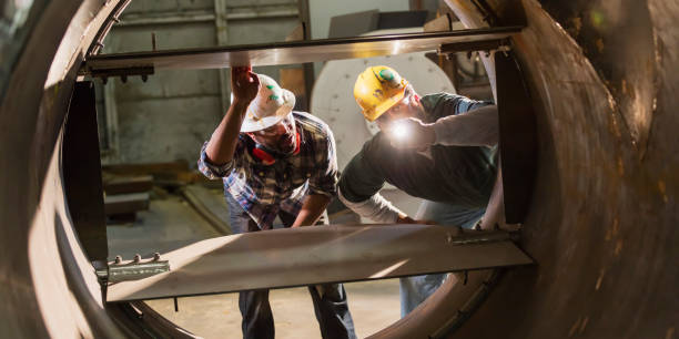 istock Multi-ethnic workers in factory inspecting product 1136225095