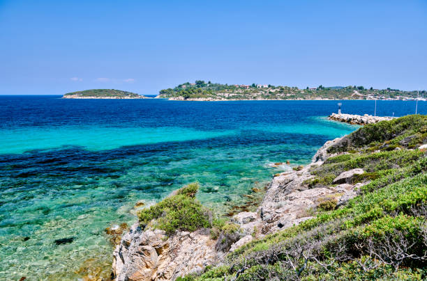 istock Beautiful beach and rocky coastline landscape in Greece 1136225251