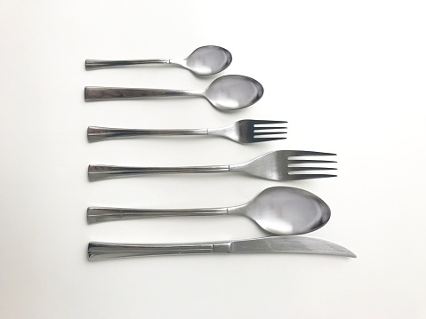 Spoon, fork and knife set used in the kitchen