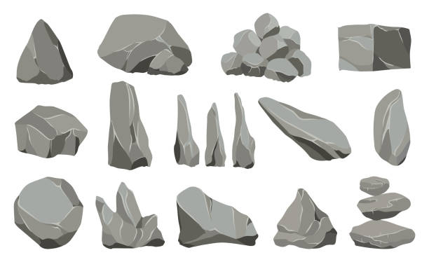 Rock stones. Graphite stone, coal and rocks pile for wall or mountain pebble. Gravel pebbles, gray stone heap cartoon isolated vector icons illustration set Rock stones. Graphite stone, coal and rocks pile for wall or mountain pebble. Gravel pebbles, gray stone heap cartoon isolated vector icons illustration set rock object illustrations stock illustrations