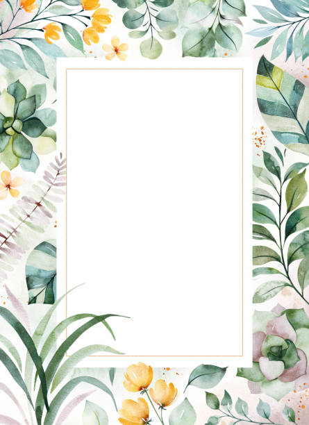 istock Pre-made Greeting card with succulent plants,palm leaves,flowers,branches and more 1136231536