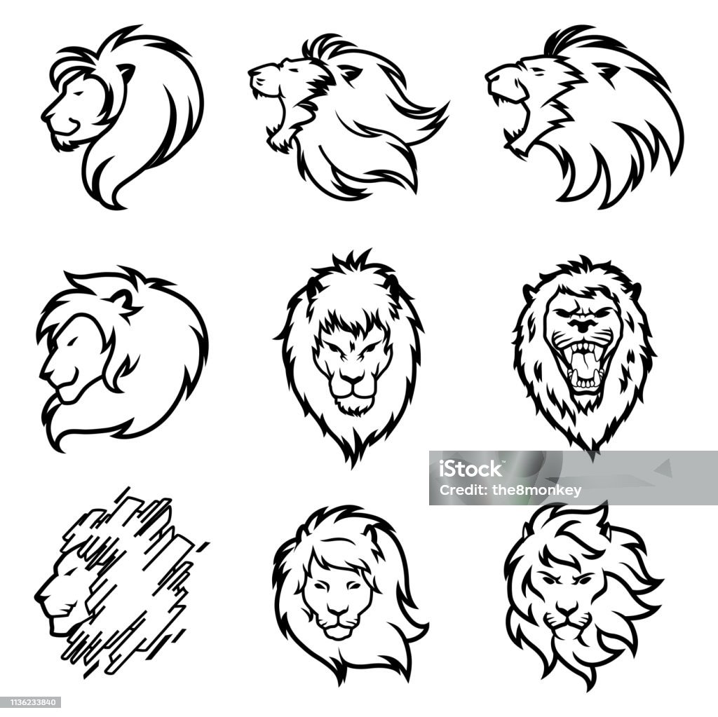 Lion Logo Set. Premium Design Collection. Vector Illustration Lion - Feline stock vector