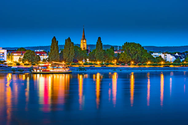 Skyline of Bonn, Germany. Beautiful night shot of great german city.