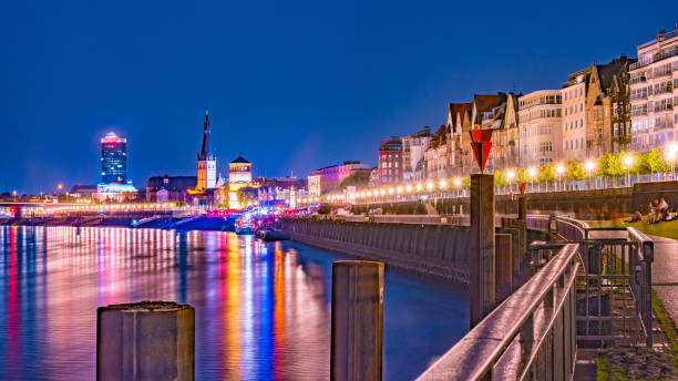 istock Dusseldorf, Germany. Illuminated old historical buildings at night 1136234108