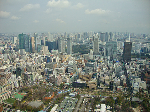 view from the skyscraper to tokyo city at summer