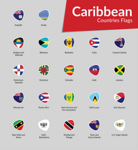 karibische länder flags icon sammlung - barbados flag illustrations stock-grafiken, -clipart, -cartoons und -symbole