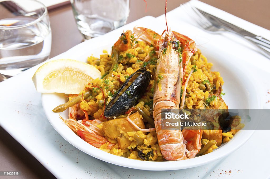 prawn with rice prawn with rice - traditionnal spanish food paella. Chicken Meat Stock Photo