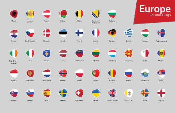illustrazioni stock, clip art, cartoni animati e icone di tendenza di raccolta di icone bandiere dei paesi europei - flag countries symbol scandinavian