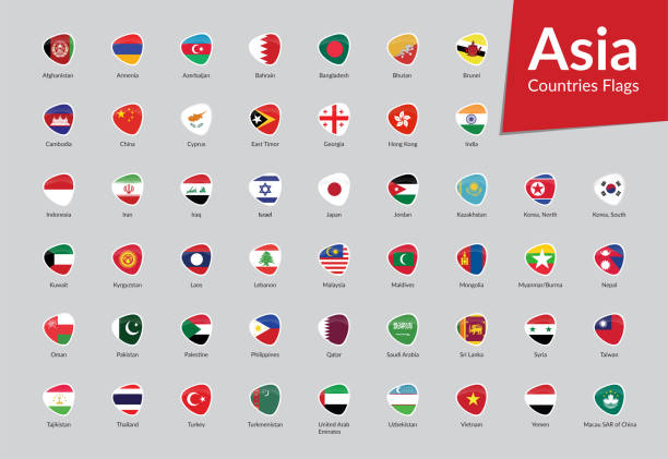 Asia Countries Flags icon collection Asia Countries Flags icon collection flag buttons stock illustrations