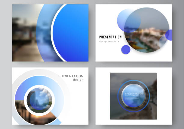 The minimalistic abstract vector illustration of the editable layout of the presentation slides design business templates. Creative modern blue background with circles and round shapes. The minimalistic abstract vector illustration of the editable layout of the presentation slides design business templates. Creative modern blue background with circles and round shapes sliding photos stock illustrations