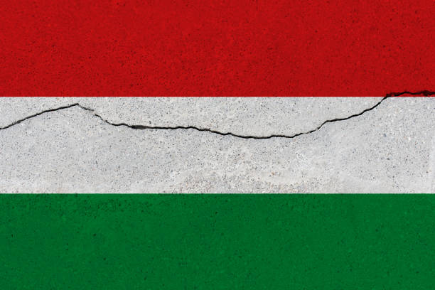 bandiera ungheria su muro di cemento con crepa - hungary flag banner dirty foto e immagini stock