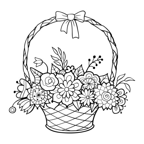 ilustrações, clipart, desenhos animados e ícones de cesta das flores - craft ribbon flower black