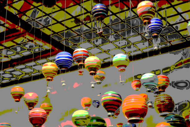 balões de ar quente coloridos voar overhead - traditional festival adventure air air vehicle - fotografias e filmes do acervo