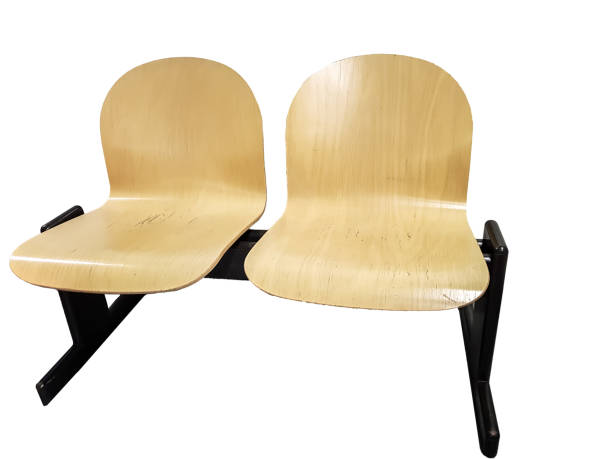 istock Bench for waiting from two seats on iron supports 1136257880