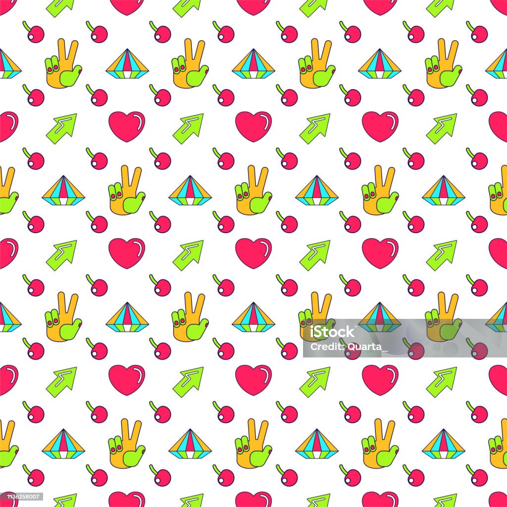 Stickers Pattern Background Seamless Pattern With Stickers Flat Outline Vector Background Stock ...