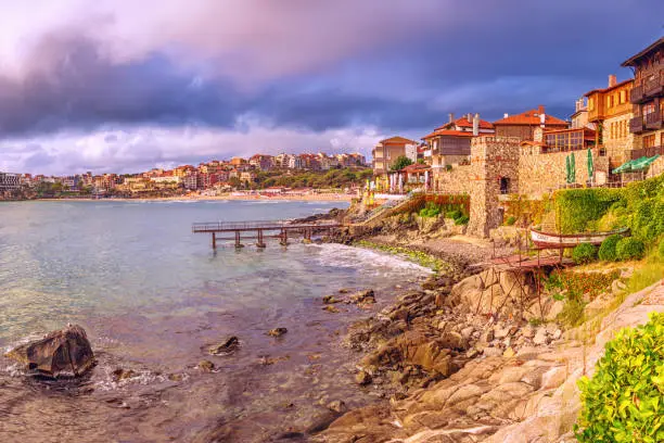 Photo of Coastal landscape - embankment with fortress wall in the city of Sozopol