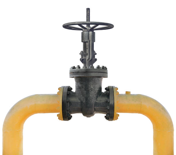 istock Industrial Gas Valve Wheel, Rusty Stem, Isolated Old Aged Weathered Rust Grunge Latch Macro, Large Detailed Grungy Yellow Pipes Closeup, Power Plant Energy Metaphor Concept 1136267805