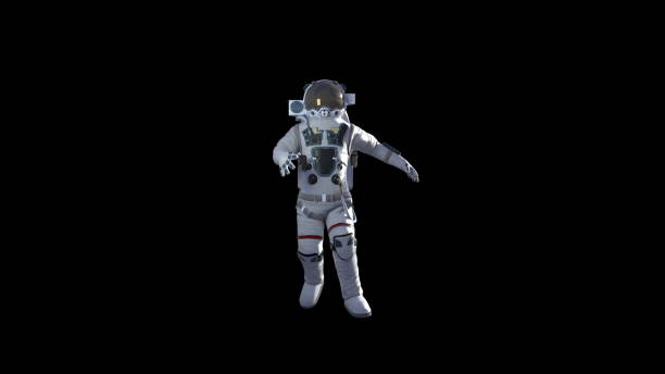 istock Astronaut in white modern scaphandre go in the space, 3d render background, computer generated backdrop 1136269117