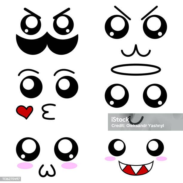 Collection Of Cartoon Faces Expressions Emoticons In Anime Style Vector  Illustration Of Emotions For Your Design Game Card Stock Illustration -  Download Image Now - iStock