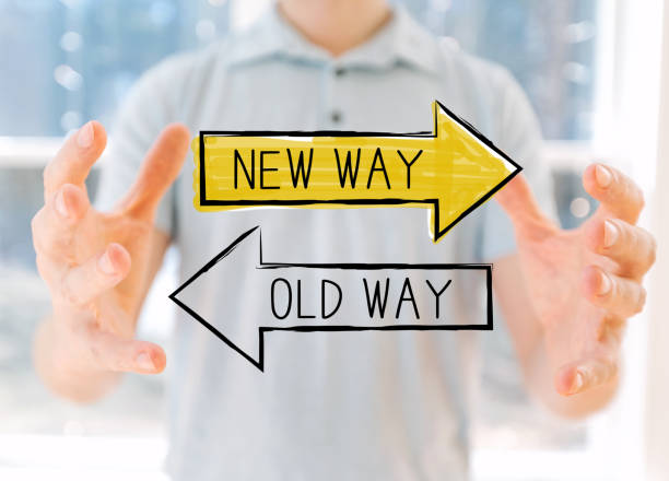 istock Old way or new way with young man 1136275180