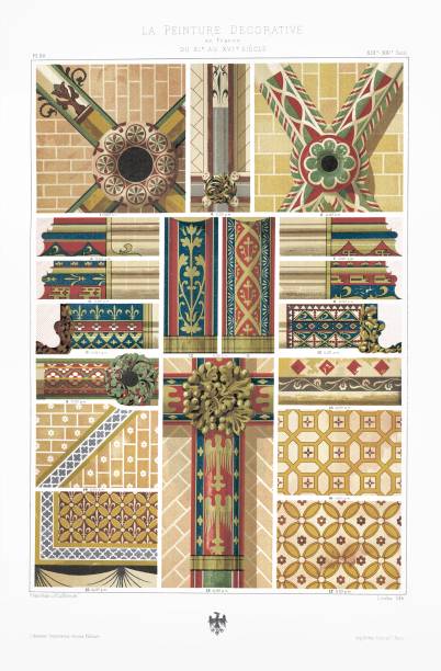 krypta keystones obrazy, z francji farby dekoracyjne 1896 - cher stock illustrations