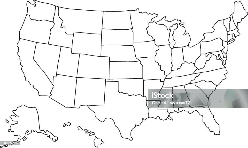 USA Map Blank outline detail United States of America Map. vector illustration USA stock vector