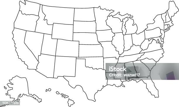 Usa Map Stock Illustration - Download Image Now - USA, Map, Outline