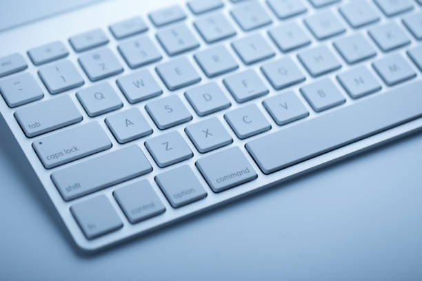 Closeup shot of keyboard with blue color.