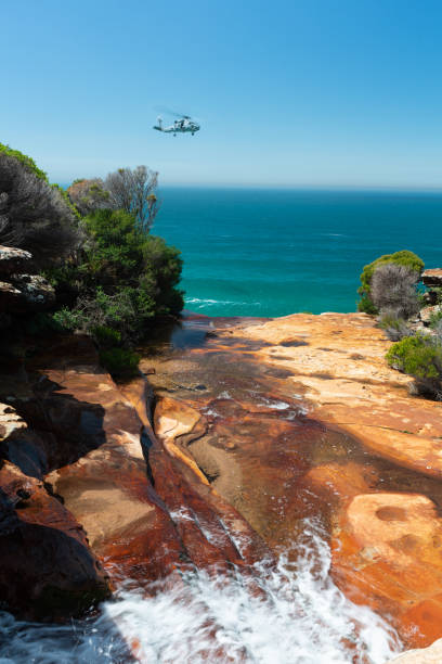 View from waterfalls to their cliff top drop to the ocean