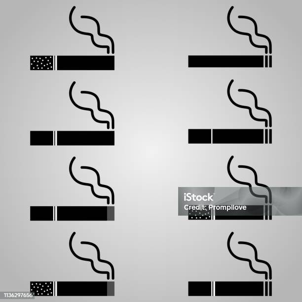 Asap Roko Pector Set Rokok Dengan Ikon Asap Pada Koleksi Latar Belakang Putih Ilustrasi ...