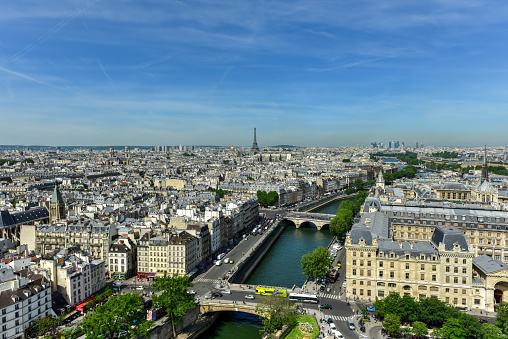 The Paris skyline from the Notre Dame de Paris, Cathedral in France.