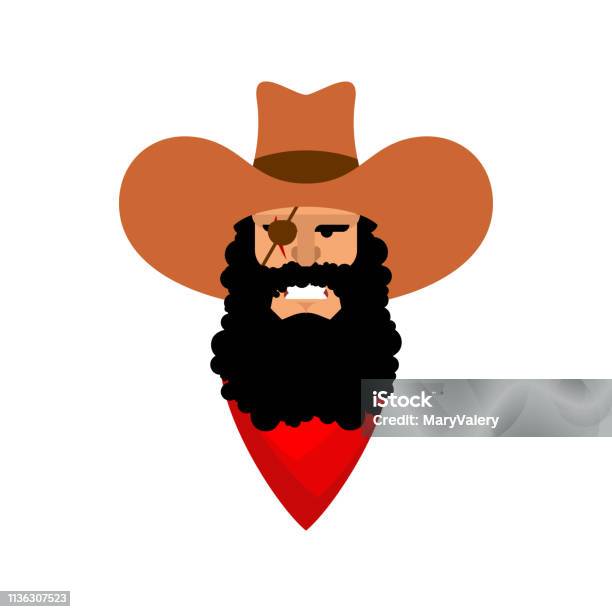 Cowboy Face Isolated Wild West Guy Portrait Western Head Stock Illustration - Download Image Now