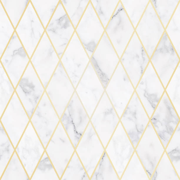 istock Seamless luxury white marble stone texture, with golden rhombus pattern 1136309996