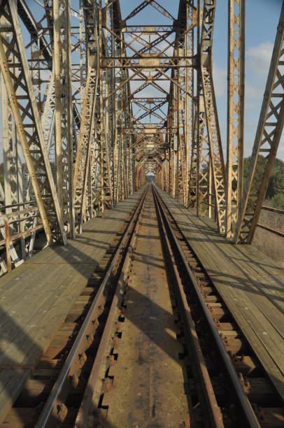 istock Railway bridge. Torah, steel construction. Crossing the river. 1136312778