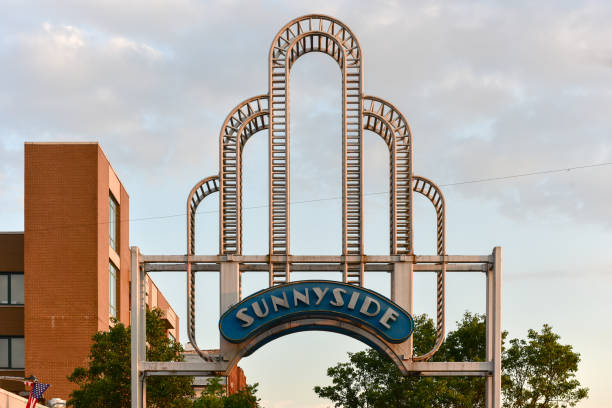 Sunnyside Arch in New York. Sunnyside is a middle-class and commercial neighborhood in the western portion of the New York City borough of Queens.