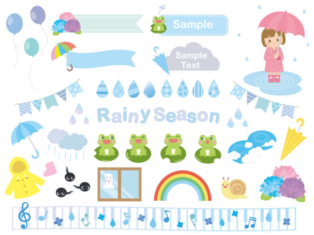 ilustraciones, imágenes clip art, dibujos animados e iconos de stock de temporada de lluvias set2 - weather cloud window rain