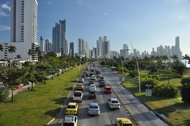 Panama city with high skyscrapers and port on the Pacific coast Panama city with high skyscrapers and port on the Pacific coast sound port stock pictures, royalty-free photos & images