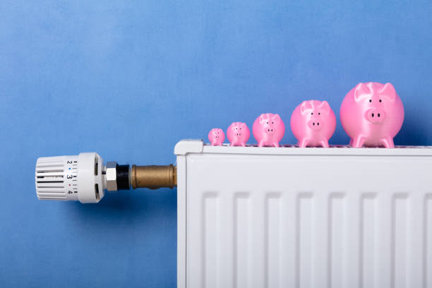 istock Pink Piggy Banks Kept In A Row On Radiator 1136317097