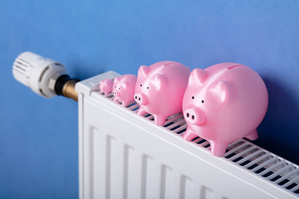 istock Pink Piggy Banks Kept In A Row On Radiator 1136317099