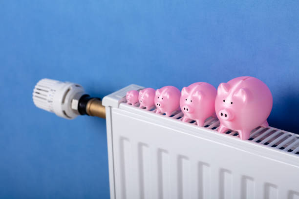 istock Pink Piggy Banks Kept In A Row On Radiator 1136317105