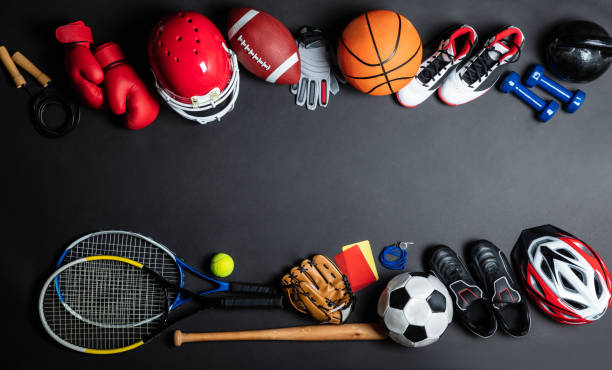 istock Sport Equipment On Black Background 1136317351