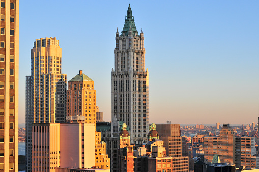 Woolworth Building at sunrise in New York City