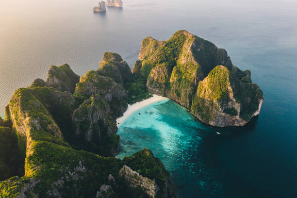 Scenic aerial view of Koh Phi Phi Island in Thailand Scenic aerial view of Koh Phi Phi Island in Thailand at sunrise phi phi islands stock pictures, royalty-free photos & images